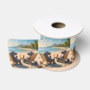 Hippos Having Cocktails On The Beach, Satin Ribbon