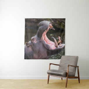 Hippo's Massive Jaws Tapestry