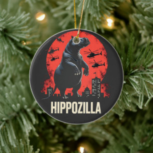 Hippozilla Spooky Moo Deng Baby Pygmy Hippo Ceramic Ornament