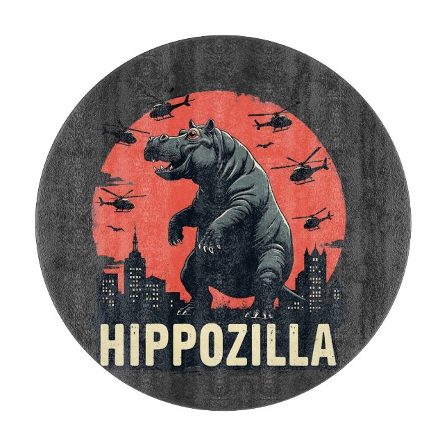 Hippozilla Spooky Moo Deng Hippo Halloween Cutting Board (Front)