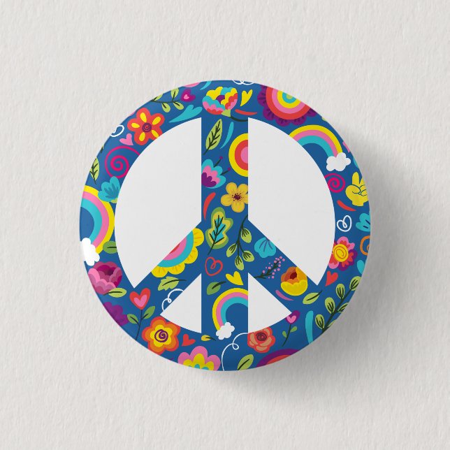 Hippy 60s Boho Peace Sign 1 Inch Round Button (Front)