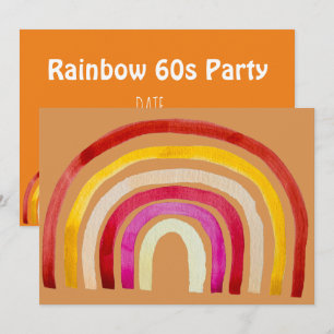 Hippy 60s rainbow retro party theme invitation