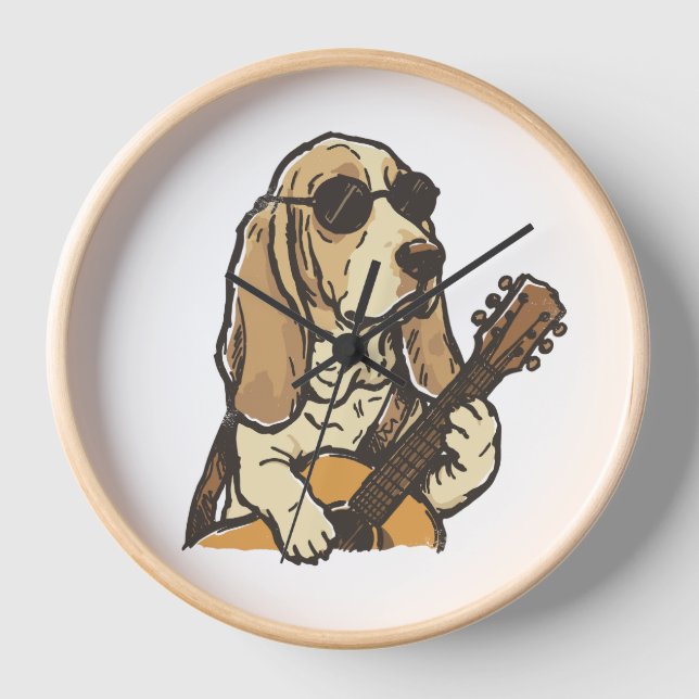 Hippy Beagle Dog Guitar Sunglasses Boho  Clock (Front)