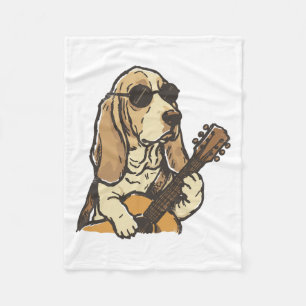 Hippy Beagle Playing Guitar  Fleece Blanket