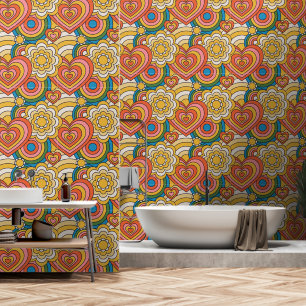 Hippy BoHo Hearts and Swirly Patterns Wallpaper