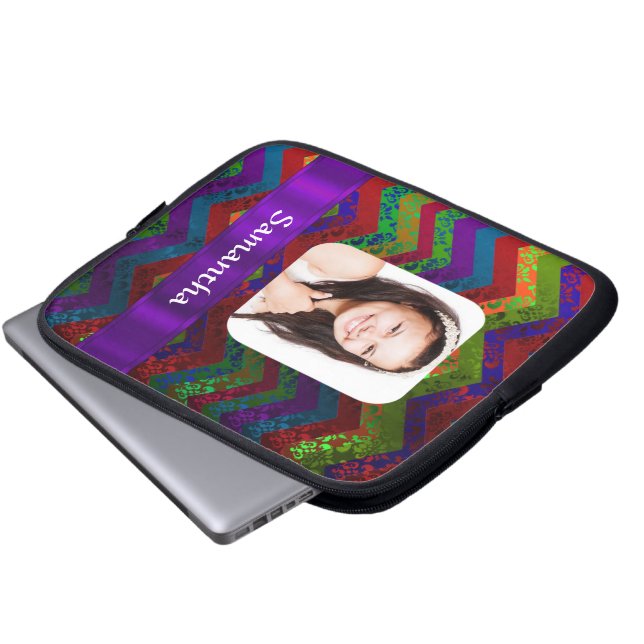 Hippy chevron personalized photo template laptop sleeve (Front Bottom)