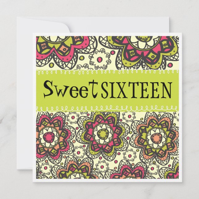 Hippy Chick Totally Retro Sweet 16 Birthday Party Invitation (Front)