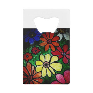 hippy colourful flower  bloom credit card bottle opener