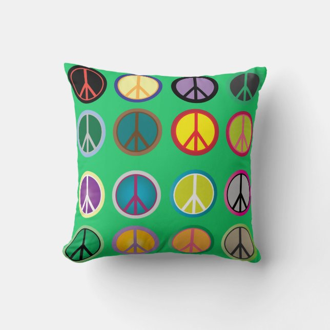 Hippy colourful peace sign 60s throw pillow (Front)