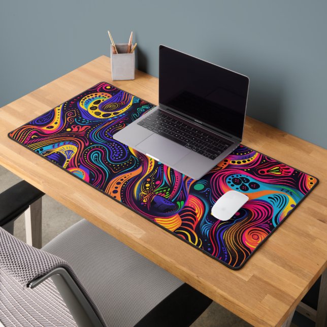 Hippy Dog Colorful Waves Desk Mat (Office 2)