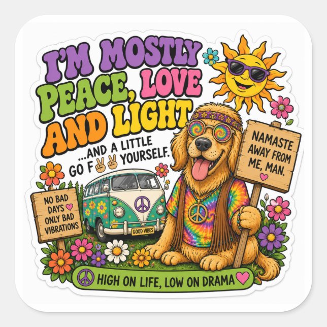 Hippy Dog Square Sticker (Front)