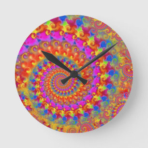 Hippy Fractal Pattern Pink Turquoise & Yellow Round Clock