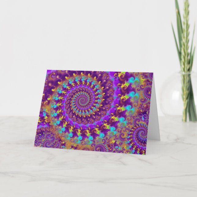 Hippy Fractal Pattern Purple Turquoise & Yellow Card (Front)