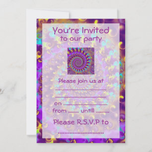Hippy Fractal Pattern Purple Turquoise & Yellow Invitation