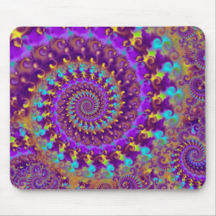Hippy Fractal Pattern Purple Turquoise & Yellow Mouse Pad