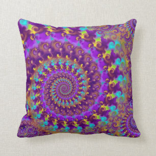 Hippy Fractal Pattern Purple Turquoise & Yellow Throw Pillow