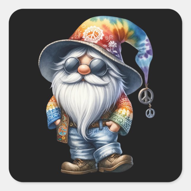 Hippy Gnome Square Sticker (Front)