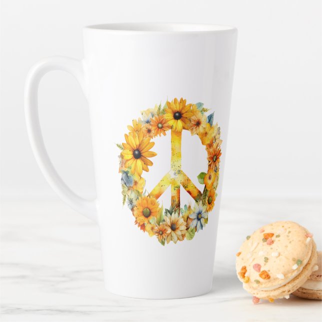 Hippy Hippy Sunflower Peace Sign Latte Mug (In Situ)