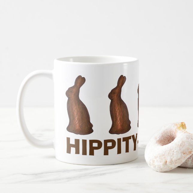 Hippy Hop Hop Chocolate Easter Bunny Rabbit Coffee Mug (With Donut)