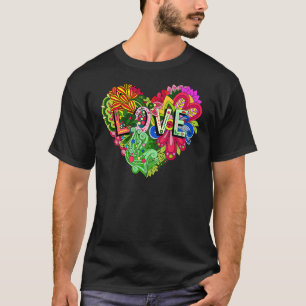 Hippy Love Heart Colourful Floral And Flowers By S T-Shirt