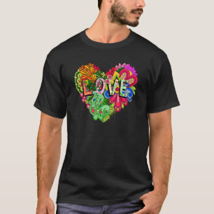 Hippy Love Heart Colourful Floral And Flowers By S T-Shirt