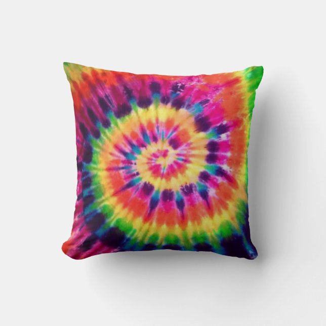 Hippy Peace Retro 60s Tie Dye Throw Pillow (Front)