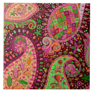 Hippy Peace Retro Hand Colourful Boho Tile