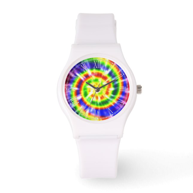 Hippy Peace Retro Tie Dye Colourful Boho Watch (Front)