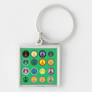 Hippy peace sign 60s colourful pattern keychain