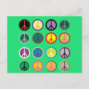 Hippy peace sign 60s colourful pattern postcard