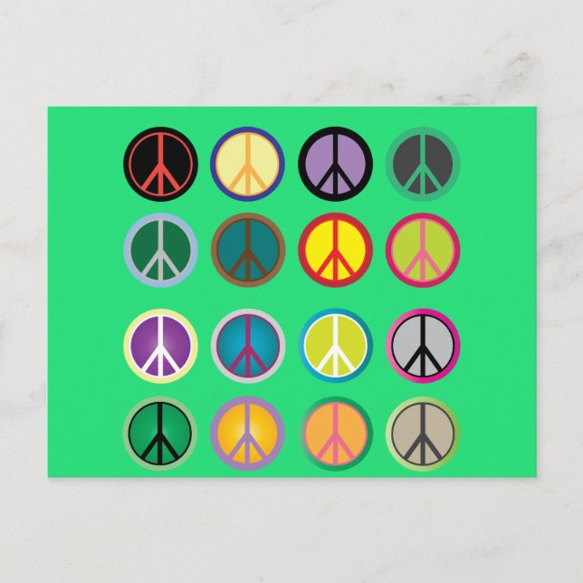 Hippy peace sign 60s colourful pattern postcard (Front)