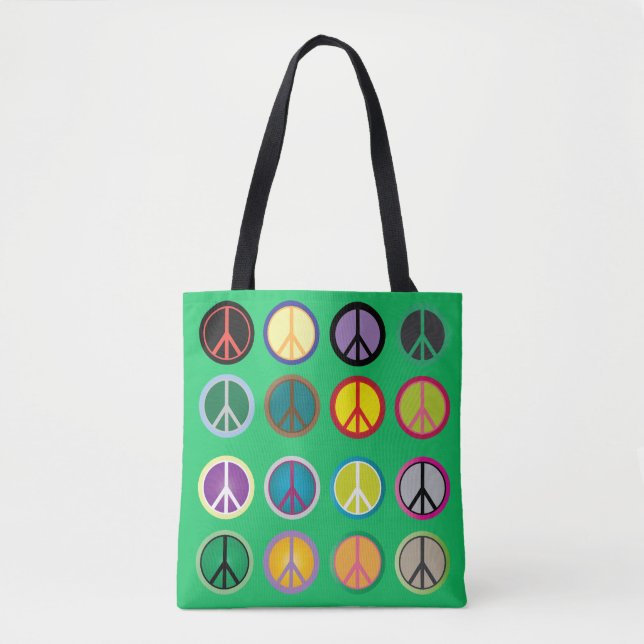 Hippy peace sign 60s colourful pattern tote bag (Front)