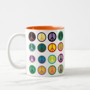 Hippy peace sign 60s colourful pattern Two-Tone coffee mug
