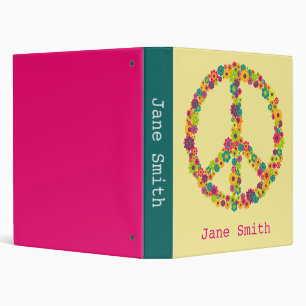 Hippy peace sign flowers binder