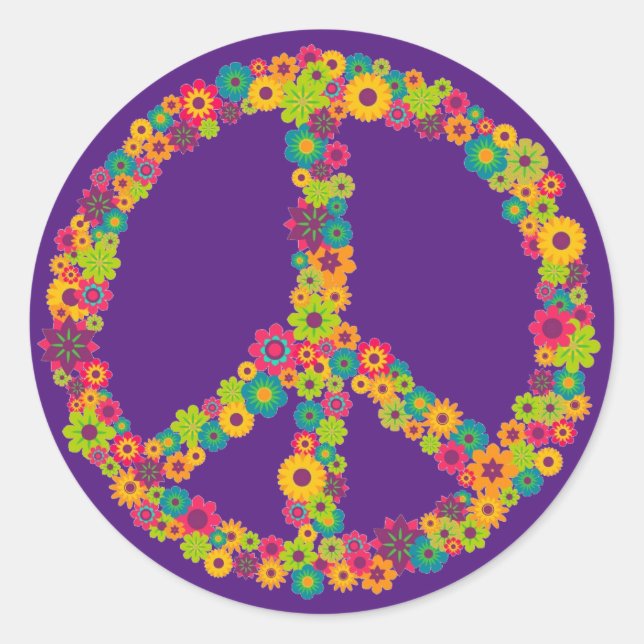 Hippy peace sign flowers classic round sticker (Front)