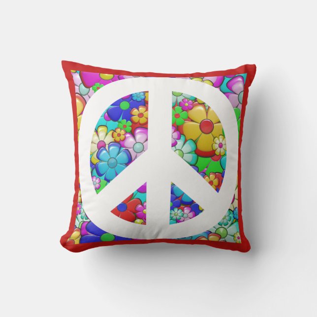Hippy peace sign throw pillow (Front)
