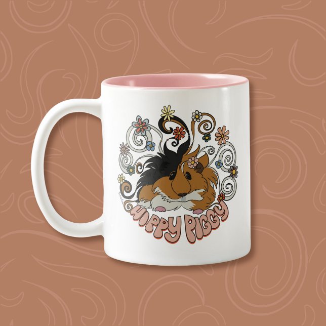 Hippy Piggy - Cute Guinea Pig Illustration Two-Tone Coffee Mug (Creator Uploaded)