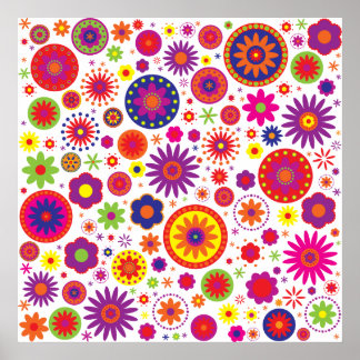 Hippy Rainbow Flowers Poster