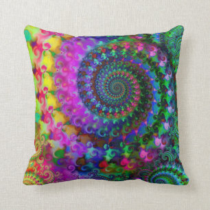 Hippy Rainbow Fractal Art Pattern Throw Pillow
