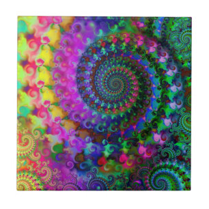 Hippy Rainbow Fractal Pattern Tile
