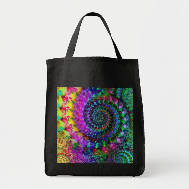 Hippy Rainbow Fractal Pattern Tote Bag (Front)