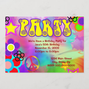 Hippy rainbow Retro birthday party invitation