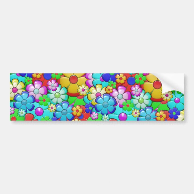 Hippy retro floral art bumper sticker (Front)