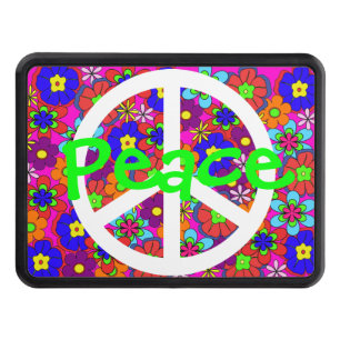 Hippy Retro Flowers Green Peace Trailer Hitch Cover