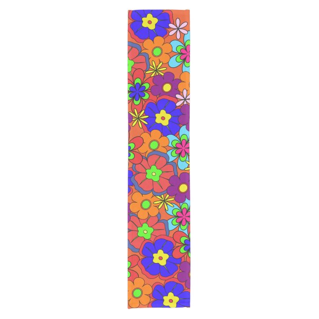 Hippy Retro Flowers Short Table Runner (Front)