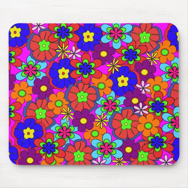 Hippy Retro Funkadelic Flowers Mouse Pad (Front)