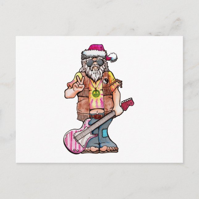 Hippy Santa says "Cool Yule" Holiday Postcard (Front)
