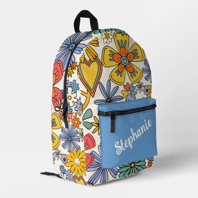 Hippy Style Personalized Printed Backpack (Back Corner Left)