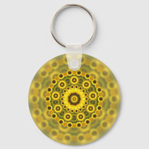 Hippy Sunflower Fractal Mandala Pattern Keychain