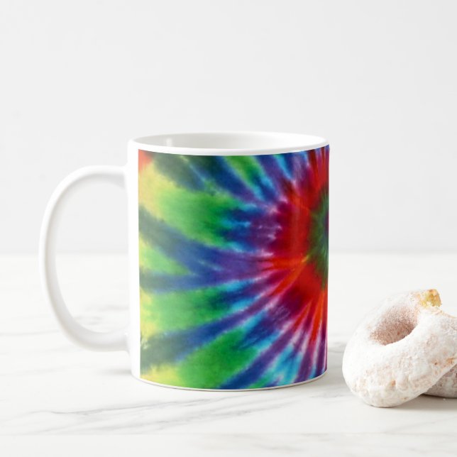 Hippy Tie Dye 60s Retro Colourful Boho Coffee Mug (With Donut)